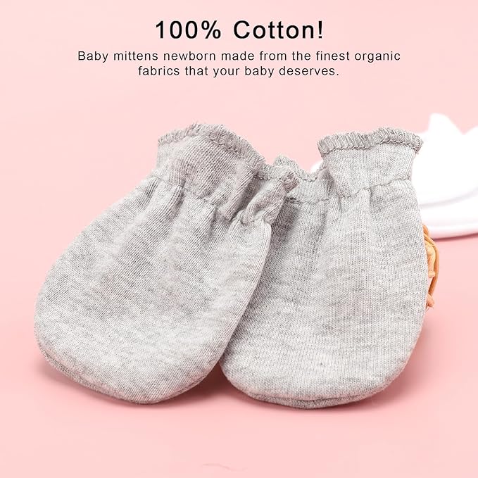 Newborn Baby Mittens No Scratch Cotton Elastic Wrist Gloves Infant Toddler Mittens for Baby Boy Girl 0-6 Months