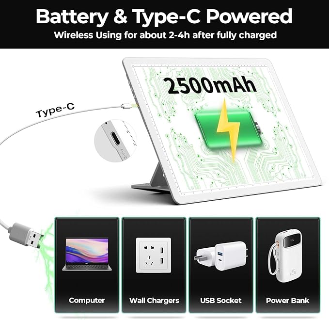 Zocelight Rechargeable A4 Light Pad with Built-in Stand & Bag,Super Bright Magnetic Light Box for Tracing,Wireless Diamond Art Light Board with Side Buttons, Light Table for Drawing,Sketching(White)