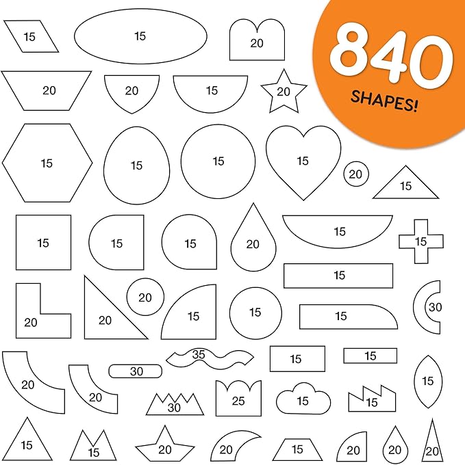 ARTshapes 840 pc Creative Paper Shapes Pack with 70+ Idea Guide - US Made Card Stock - Punch Out Funky DIY Craft Supplies for Whimsical Art Designs, Paper Crafts, and Pattern Play 5 Bright Colors