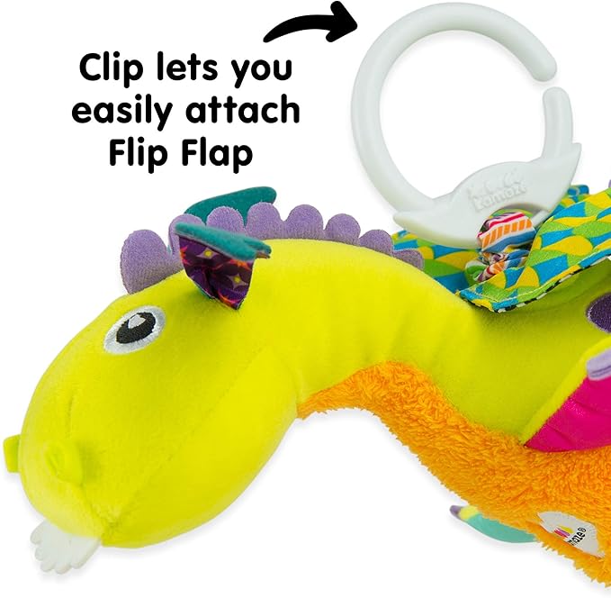 Lamaze Clip On Car Seat and Stroller Toy - Flip Flap Dragon - Crinkle Car Seat Toys and Stroller Toys - Sensory Toys for Babies - Travel Toys for Car - Infant Toys Ages 0 Months and Up