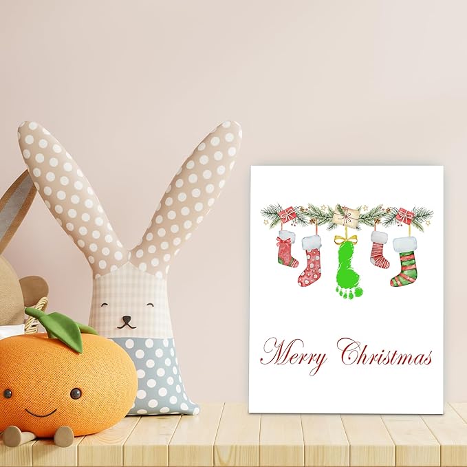Handprint Keepsake DIY Kit, Baby's First Christmas Keepsake, Stocking Winter Decoration, Family Footprint Art for Kids, 7.8x9.8 Inch Canvas, Suitable For Desktop Wall Ornaments