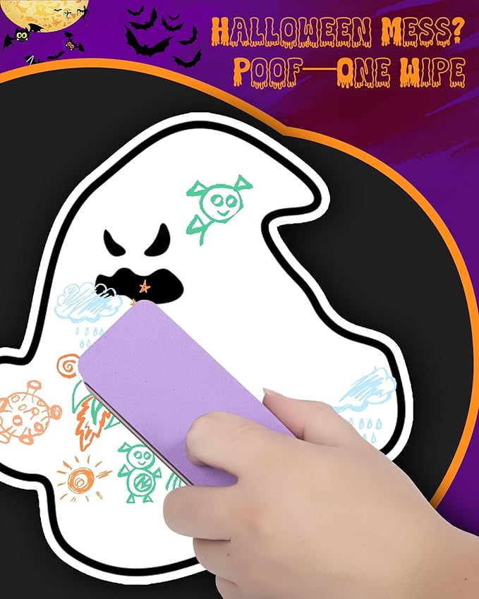 NewFamily Halloween Dustless Chalk Set - 24 Colors, Non-Toxic Washable Chalk with Spooky-Themed Magnetic Drawing Boards, Festive Gift for Kids & Toddlers