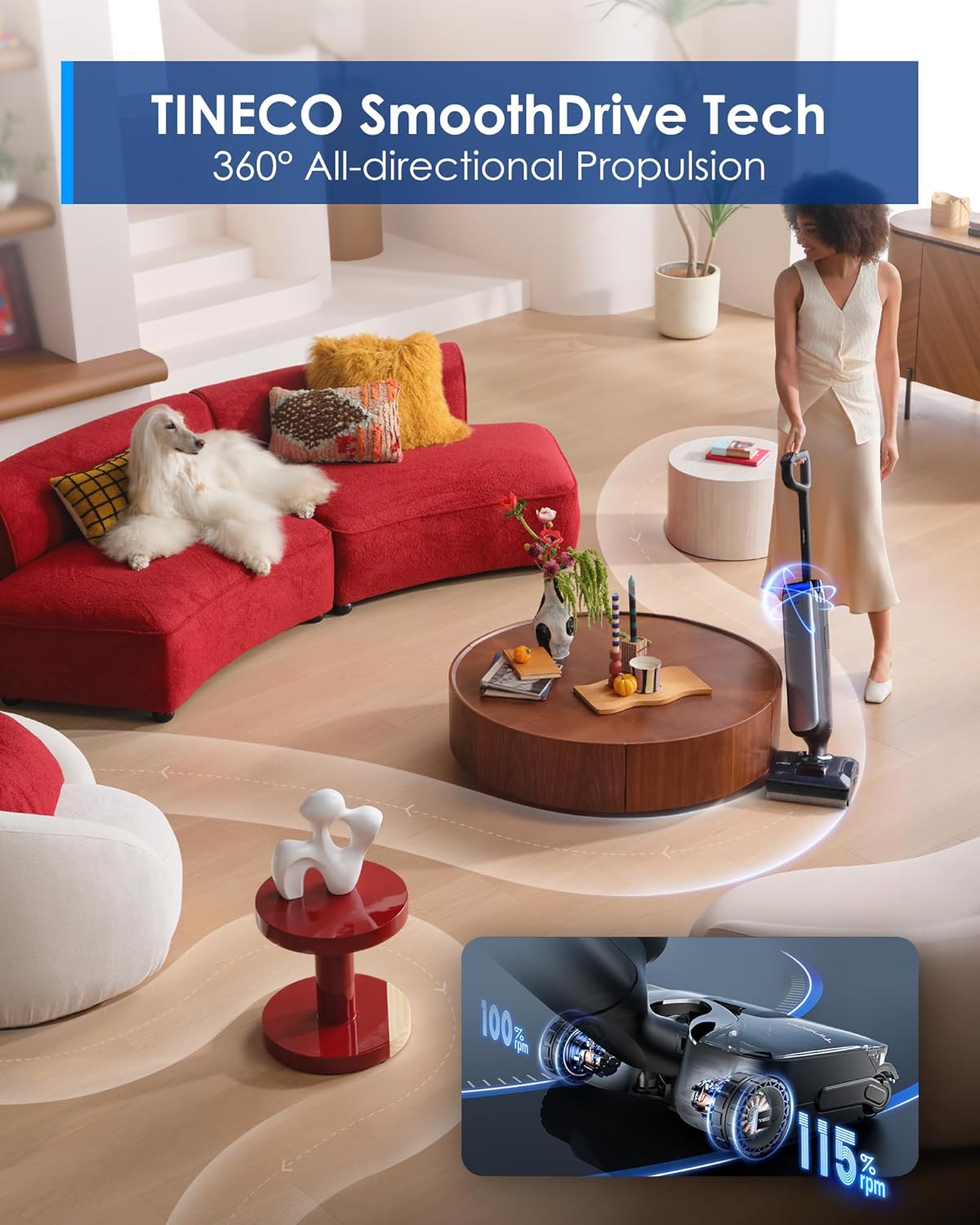 Tineco Floor One S9 Artist Pro Wet Dry Vacuum Cleaner, 22kPa Suction, 360° SmoothDrive, Anti-Tangle Design, 185°F Flashdry, 75 Min Runtime, Dual-Edge Cleaning, 180° Lay-Flat