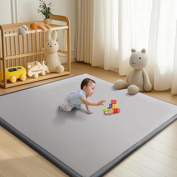 Baby Play Mat for Floor - 1.4" Thick Memory Foam Rug, 80"x80" Playpen Tummy Time Mat, Soft Velvet Nursery Rug, Large Padded Crawling Mat, Cushioned Pads for Playroom Toddlers, Infants, Yoga, Tatami