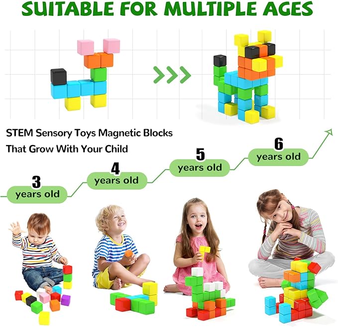 Magnetic Blocks for Toddlers -Classroom Must Haves STEM Learning Toys for 3-5 Year Old Boys & Girls, Safe & Strong Building Blocks with ASMR Sounds,Ideal Gifts for Kids 3+