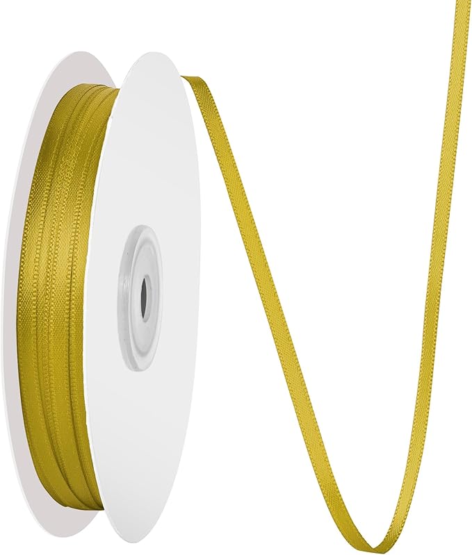 1/8 Inch X 100 Yards Gold Satin Thin Ribbon Solid Color Double Faced Ribbons Perfect for Crafts Wedding Decor Bow Making Arts Sewing and More