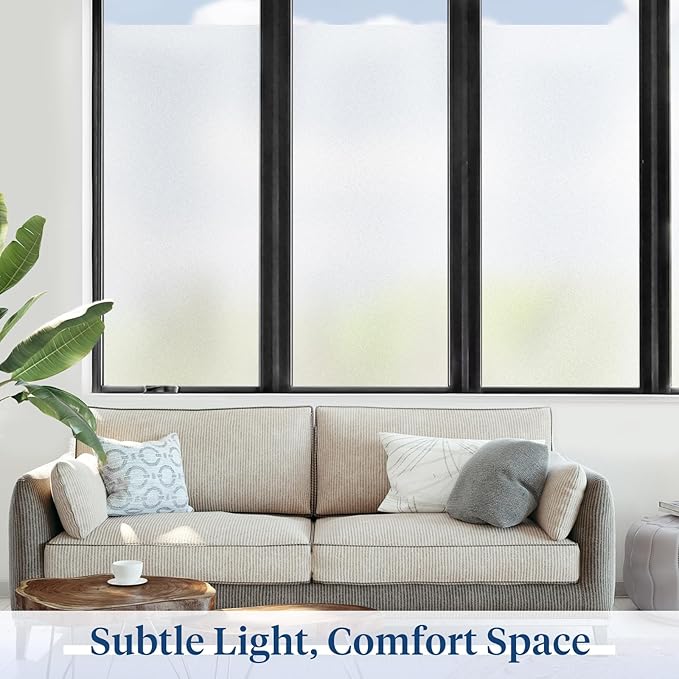 Haton Window Privacy Film Frosted Glass for Bathroom, Static Cling UV Sun Blocking Window Clings, Opaque Decorative Coverings Removable Sticker Heat Control Tint for Home Door, Pure 17.5" x 118.1"