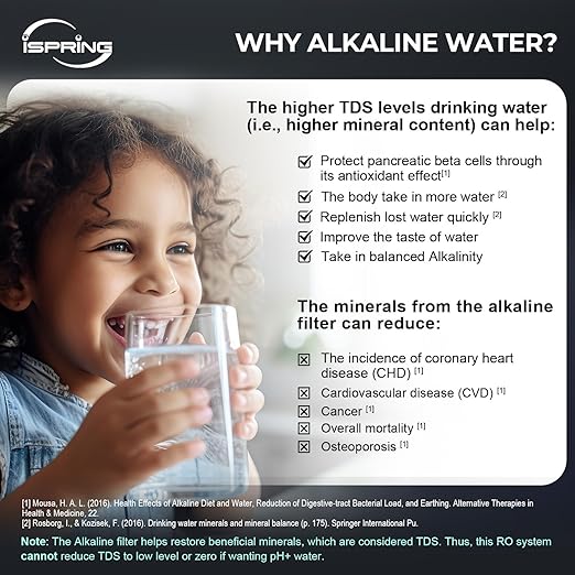 iSpring RCC7P-AK, 6-Stage Reverse Osmosis System Under Sink Alkaline Water Filter and Pump, RO Drinking Water Filtration System, Patented Top-Mounted Faucet Design for Easy Installation