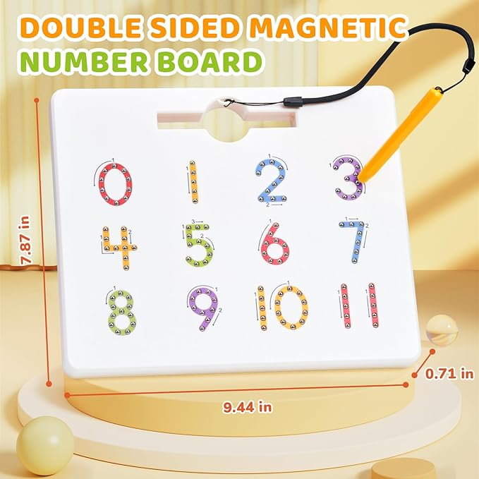 GAMENOTE Magnetic Number Tracing Board, 2 in 1 Double Sided Numbers 1-20 Writing Board for Toddlers & Kids, Preschool Handwriting Learning Toys, Educational Math Manipulatives