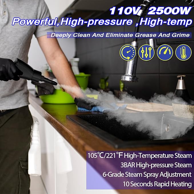 2500W Handheld Steam Cleaner,Portable Car Steamer For Auto Detailing,High-Temperature and Pressure Steam Cleaner For Home, Steam Cleaning Machine for Furniture,Kitchen,Grout,Floor,Tile (Blue)