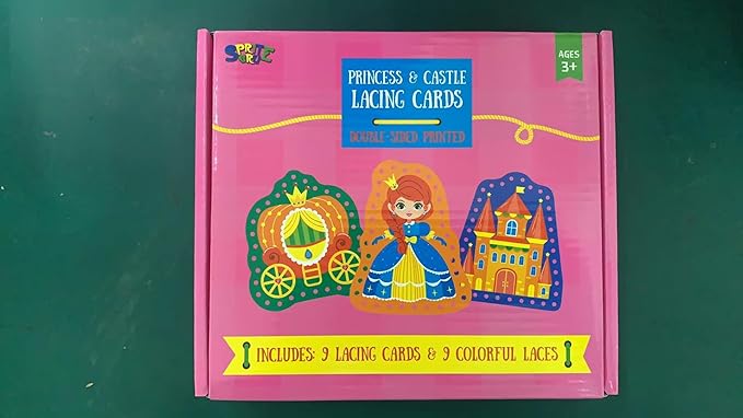 9 Pieces Kids Lacing Cards, Double Sided Sewing Cards in 9 Princess Theme Cards with 9 Colorful Laces, Imagination Development Lacing Toys Games for Children Educational and Learning Activity