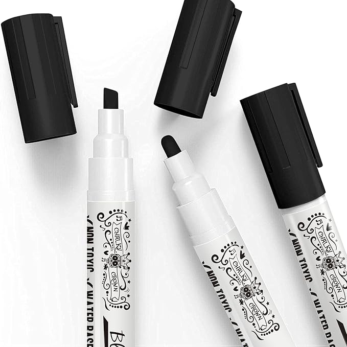 CHALKY CROWN Liquid Chalk Marker Pen - Dry Erase Marker - Chalk Markers for Chalkboard Signs, Windows, Blackboard, Glass - 6mm Reversible Tip (Black, 5 Pack)