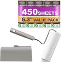 Extra Sticky Large Surface Lint Roller, 6.3'' Giant Lint Roller for Pet Hair, 450 Sheets/ 5 Refills, Long Handle Lint Remover for Clothes, Furniture, Dog & Cat Hair Remover