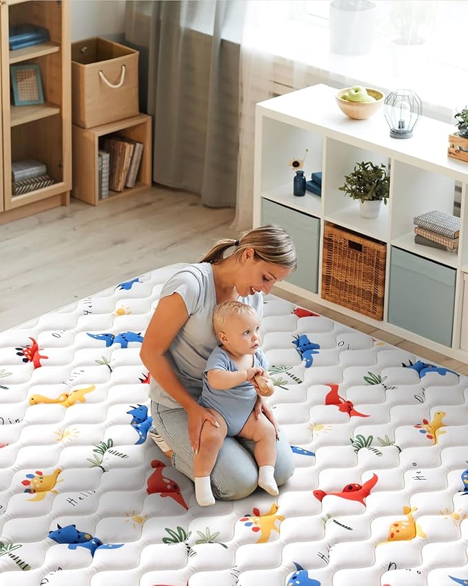 Odorless Premium Foam Baby Play Mat 50" x 50", Soft Microfiber Fabric Crawling Mat for Floor- Comfortable and Hypoallergenic, Non-Slip Cushioned Floor Playpen mat for Infants,Babies,Toddlers
