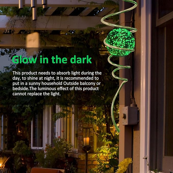 Glow in The Dark Wind Spinner Tail Gazing Ball Spiral Decorative Spiral Tail Wind Spinner Stabilizer Sun Catcher,Indoor Outdoor Hanging Art Garden Decoration Wind Sculpture Stabilizer-13in