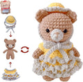LoopMap Crochet Kit for Beginners - DIY Amigurumi Bear with Removable Dress & Accessories - Step-by-Step Video Tutorials, Extra Yarn, Crochet Tools, Handmade Gift for Kids & Adults (Bear K02, Yellow)