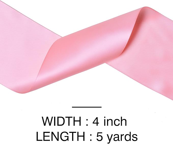 YAMA Pink Double Faced Satin Ribbon, 4 Inch 5 Yards, Great for Crafts Bows Flower Bouquet Wedding Home Decor Gift Wrapping