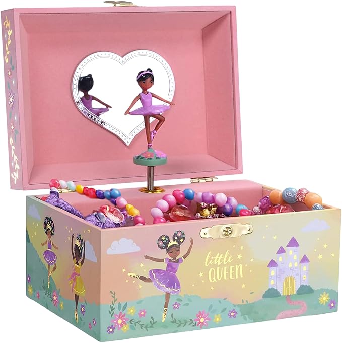 Jewelkeeper Jewelry Box for Girls - Black Ballerina Doll & Music Box - Swan Lake Tune - Jewelry Organizer - 6x5x4-Inch