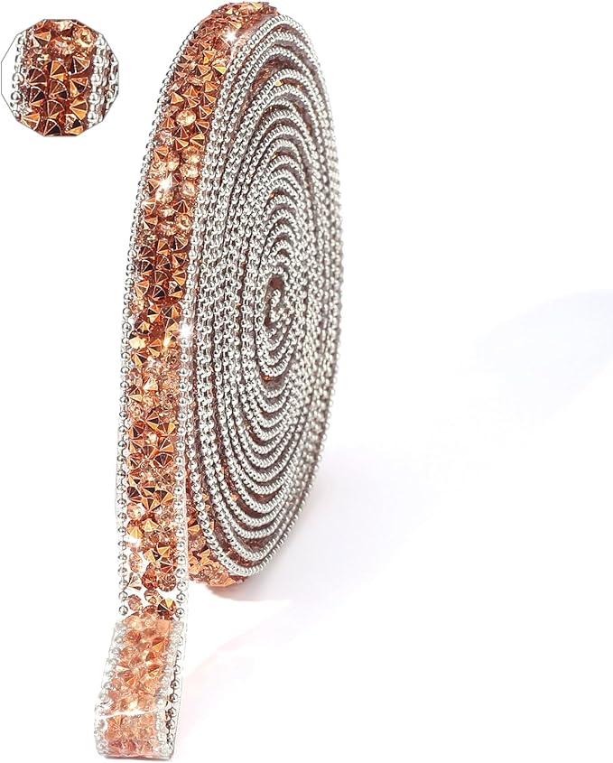 Rhinestone Ribbon 3 Yards Self Adhesive Rhinestone Strips Diamond Ribbon Sticker Crystal Roll Glitter Bling Rhinestones Tape for Crafting DIY Art Decoration (Rose Champagne,0.4 Inch)