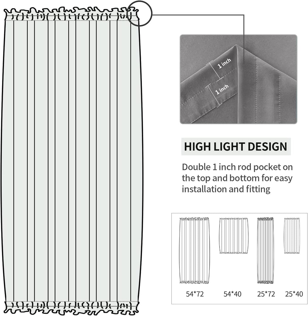 DWCN French Door Curtains – Rod Pocket Thermal Blackout Curtain for Doors with Glass Window, Kitchen and Patio Doors for Privacy, 25 X 72 Inches Long, 1 Curtain Panel with Tieback, Grey