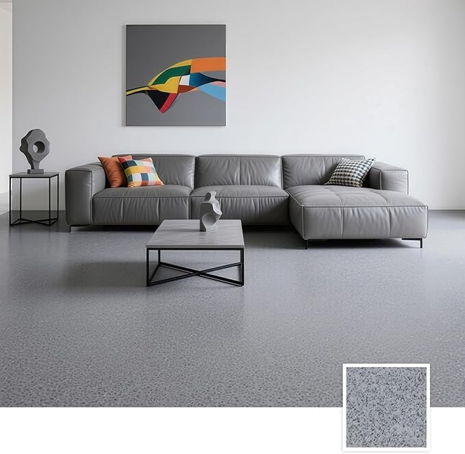 Epoxy Colored Sand Floor Paint, Epoxy Floor Paint High Gloss Marble Effect Coating for Indoor and Outdoor, Wear-resistant and non-slip Self-leveling Coating Light Gray 35OZ(1KG)