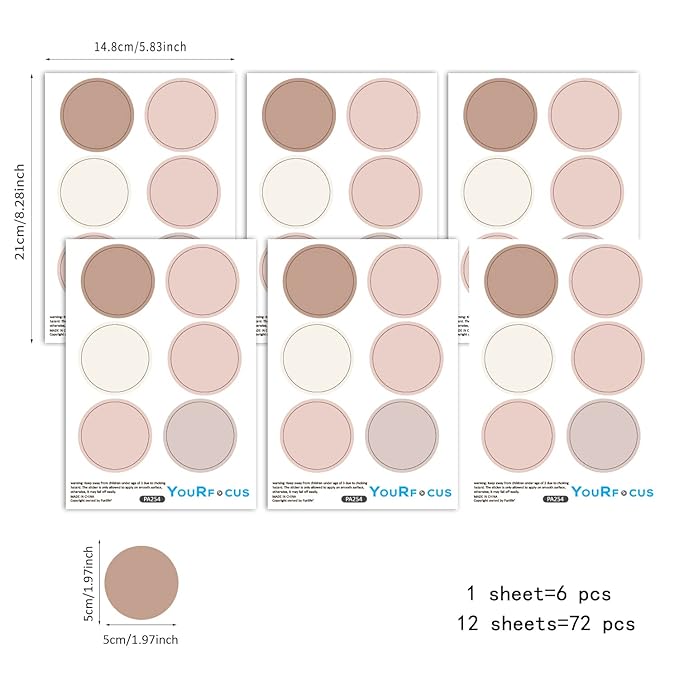 Boho Polka Dot Wall Decals Pink Dots Wall Sticker for Kids Baby Girls Living Room Bedroom Playroom (12 Sheets)