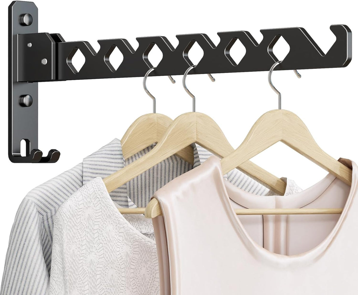 Wall Mounted Clothes Drying Rack, Wall Clothes Hanger Foldable, Laundry Hanger Hook for Bathroom, Wall Clothes Rack Indoor, Perfect for Small Spaces, Matte Black