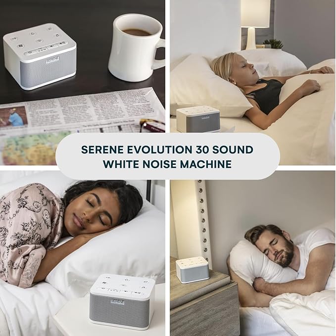 Serene Evolution 30 Sound White Noise Machine - Sleep Machine for Adults, Baby With Rain, Ocean, Pink Noise - Brown