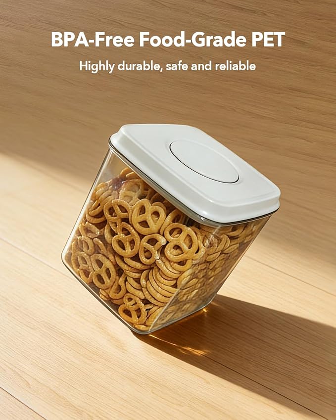 Airtight Food Storage Container with One-Touch Lid, 4.22 QT / 4.0 L Stackable Durable BPA-Free PET for Flour, Sugar, Cereal & Kitchen Pantry Organization.