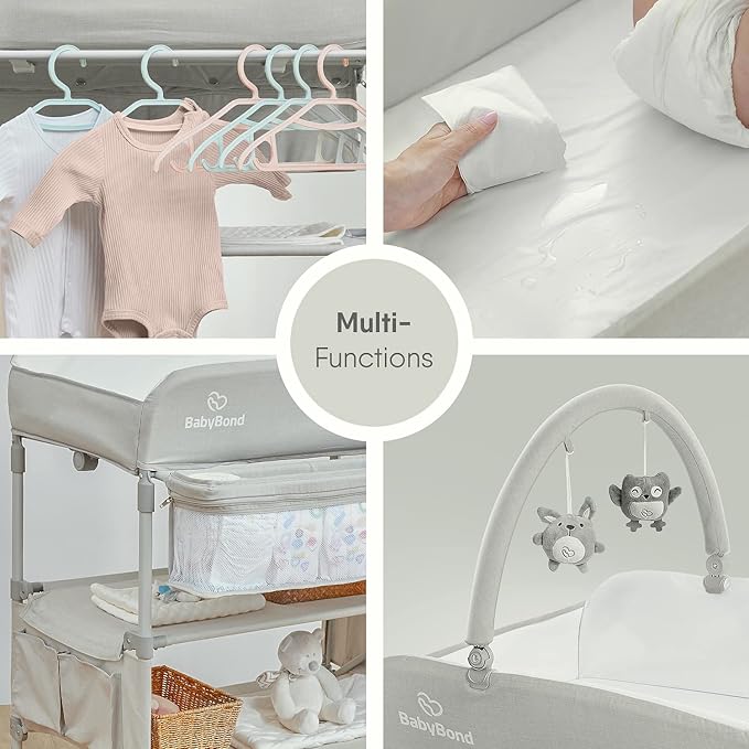 BabyBond Portable Baby Changing Table, Foldable Diaper Changing Table Dresser Waterproof Height Adjustable Changing Station for Infant and Newborn(Beige)