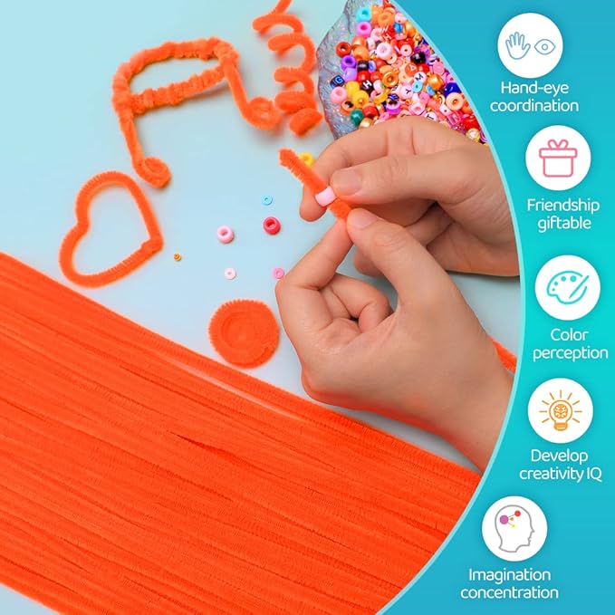 Iooleem 200pcs Orange Pipe Cleaners, Chenille Stems, Pipe Cleaners for Crafts, Pipe Cleaner Crafts, Art and Craft Supplies.