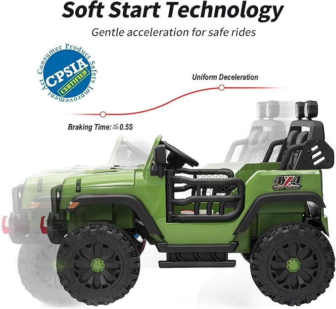 2 Seater Ride on Toy Car for Kids, 24V 4WD Ride-on Truck Kids Electric Car with Remote Control, 4x200W Motors - Army Green
