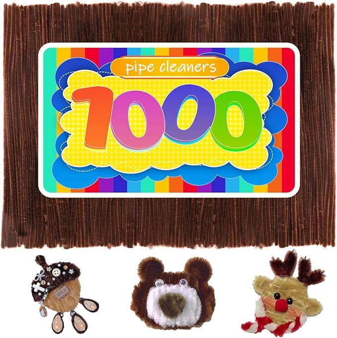 GAGANIU 1000pcs Pipe Cleaners, Pipe Cleaners for Crafts, Craft Supplies Multicolor Chenille Stems for Art&Craft Christmas DIY Projects(Brown)