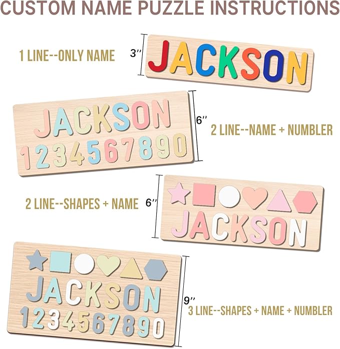 Personalized Name Puzzle for Kids, Personalized Baby Gifts Name Puzzles for Toddlers 1-3, 1st Birthday for Girls & Boys Wooden Alphabet & Shape Puzzle Montessor Toys for Kids