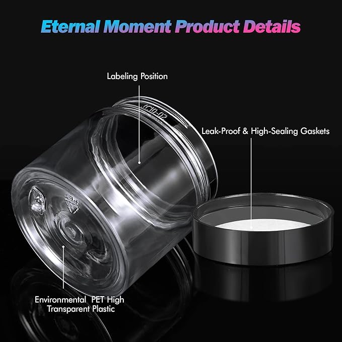 Eternal Moment 36 Pack 6 OZ Plastic Jars Round Clear Cosmetic Container Jars with Lids, Perfect for Lotion, Cream, Ointments, Makeup, Eye Shadow, Rhinestone, Samples, Pot, Travel Storage