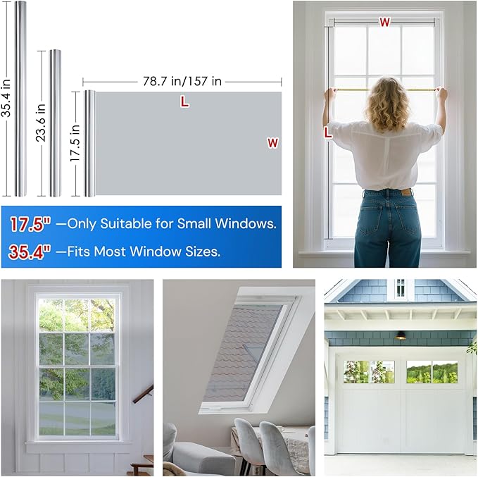 Homein One Way Privacy Window Film with Tool Window Tint for Home See Out Not in Heat Control Sun Blocking Mirror Reflective Anti UV Covering Static Cling No Glue Sliver 23.6 x 157.4 inch