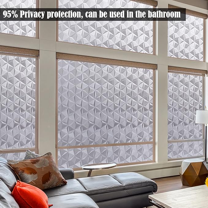 Niviy 3D No Glue Static Cling Window Films Privacy Cut Glass Window Sticker for Bathroom Office Kitchen Window Decor 23.6"x 78.7", Frosted
