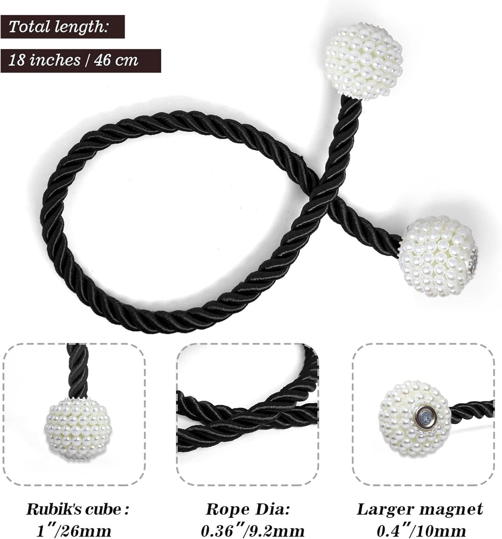 Hion Magnetic Curtain Tiebacks Black 6 Pack, Curtain Tiebacks Buckles Holdbacks Holders Hooks Clip for Home Bedroom Office Decorative Thick or Thin Curtain