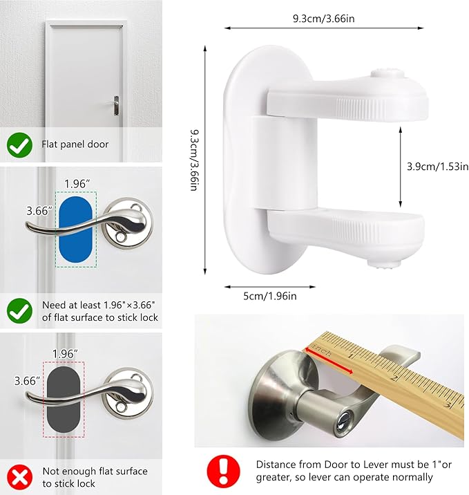Child Proof Door Lever Lock, 3 Pack Door Locks for Kids Safety, Baby Proofing, 3M Adhesive, Door Handle Child Proof, Baby Safety Locks for Toddlers (White)