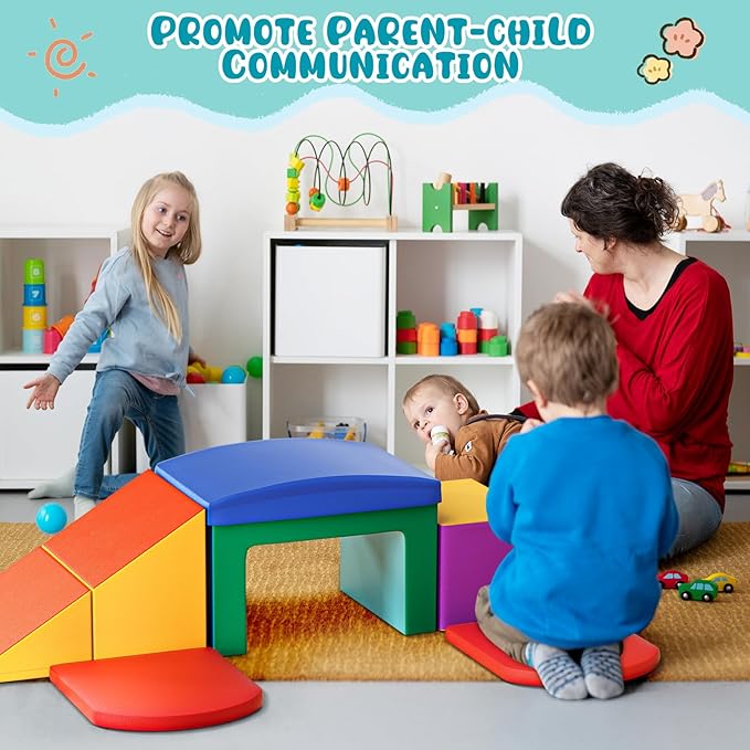Lischwert Indoor Soft Foam Climber Play Sets, Toddler Climbing Toys Indoor with Slide Stairs and Ramp Indoor Climbing Toys for Kids and Children,6 Pieces Colorful