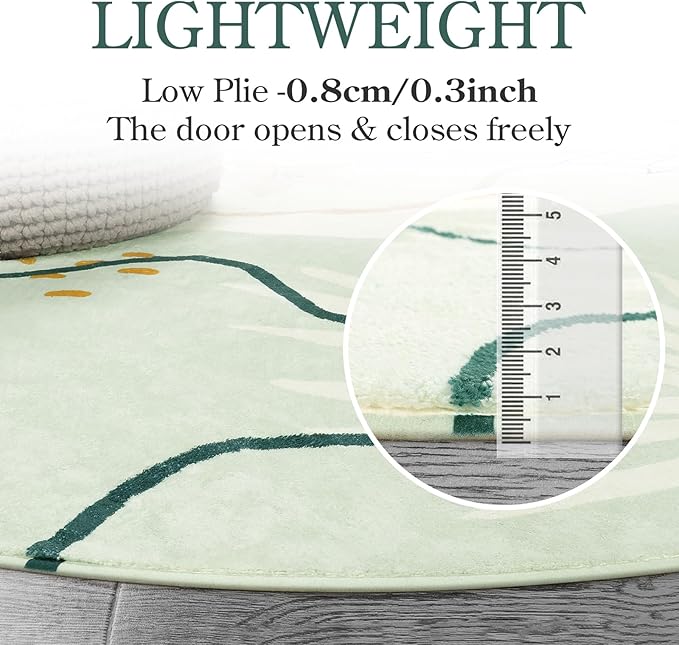 Lahome Green Round Area Rugs 5Ft - Washable Large Boho Round Rug for Living Room Non-Slip Throw Circle Rug for Dining Room Table,Soft Cute Botanical Print Floor Mat Carpet for Bedroom Office Bathroom