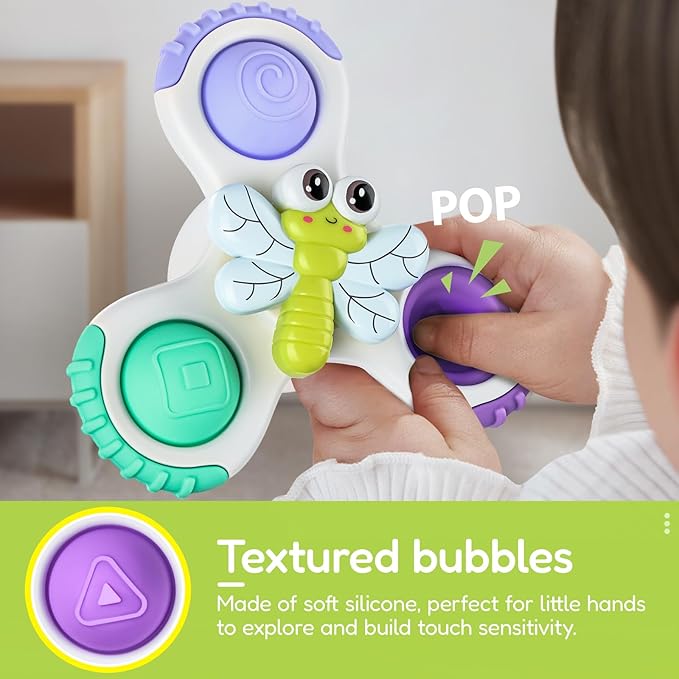 ALASOU 3PCS Pop Suction Cup Spinner Toys for 1 Year Old Boy Girl|Novelty Spinning Tops Toddler Toys Age 1-2|Sensory Baby Bath Toy for Toddlers 1-3|12 18 Months Boy Birthday Gift for Infant