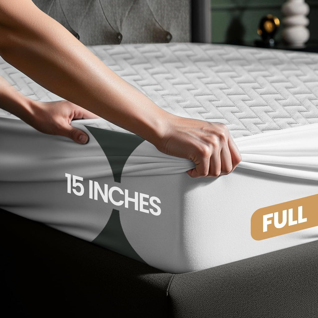 Utopia Bedding Waterproof Mattress Protector Full Size, Premium 3D Air Soft Fabric Mattress Cover, Fits 15 Inches Deep, Breathable, Fitted Style with Stretchable Pockets