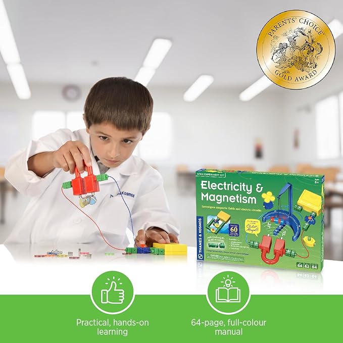 Thames & Kosmos Electricity & Magnetism Science Kit | 62 Safe Experiments Investigating Magnetic Fields & Forces for Ages 8+ | Assemble Electric Circuits with Easy Snap-Together Blocks