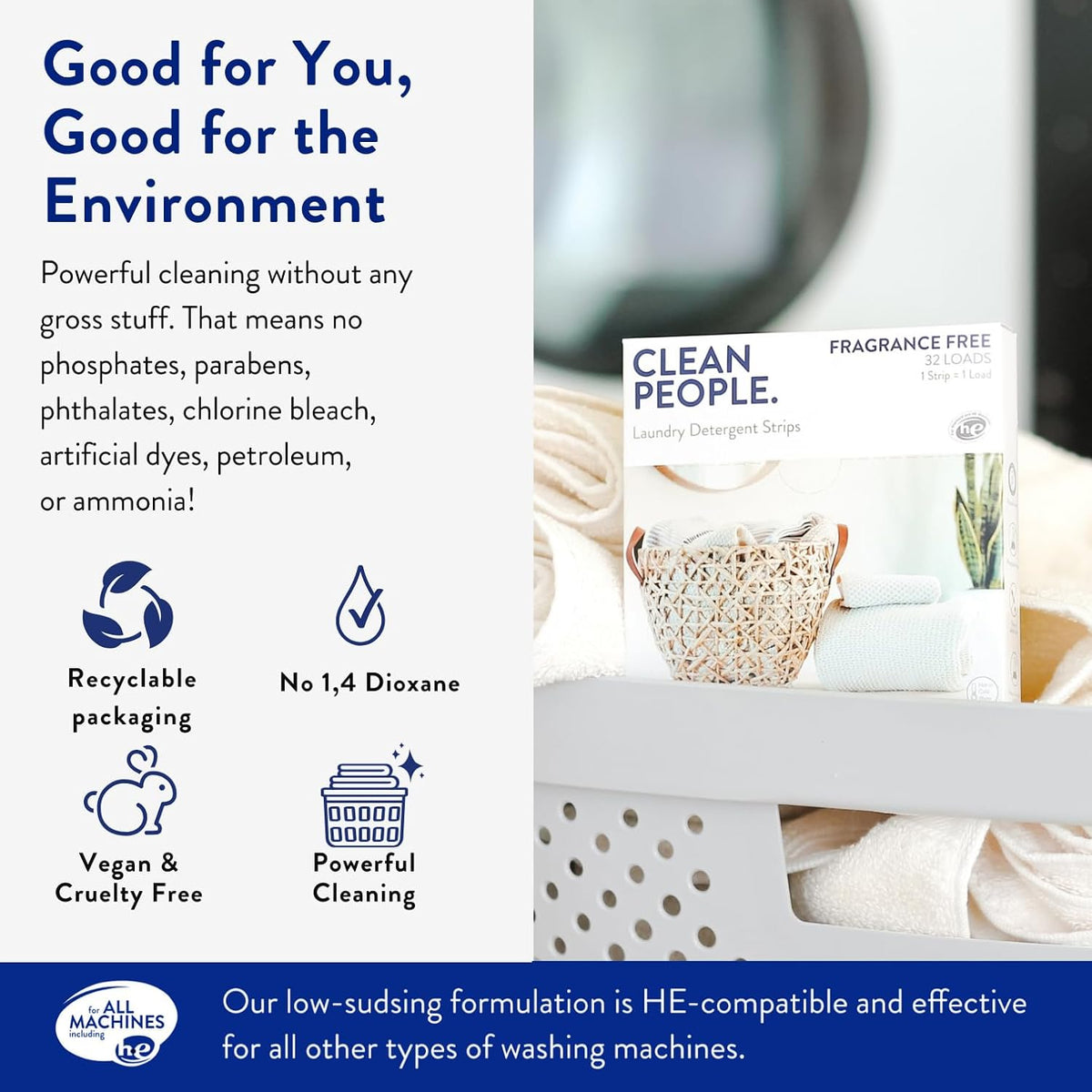 The Clean People Laundry Detergent Sheets - Laundry Soap - Ultra Concentrated, Recyclable Packaging, Stain Fighting - Peppermint, 96 Pack