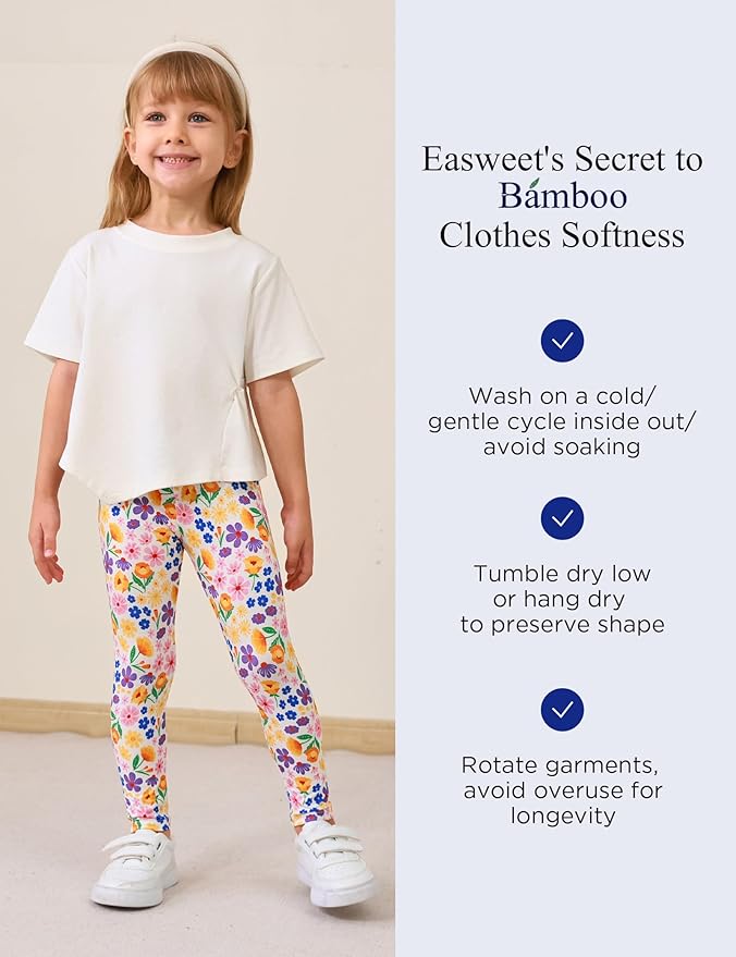 Toddler Girls Leggings 2-Pack Bamboo Viscose Little Girls Casual Stretch Pants