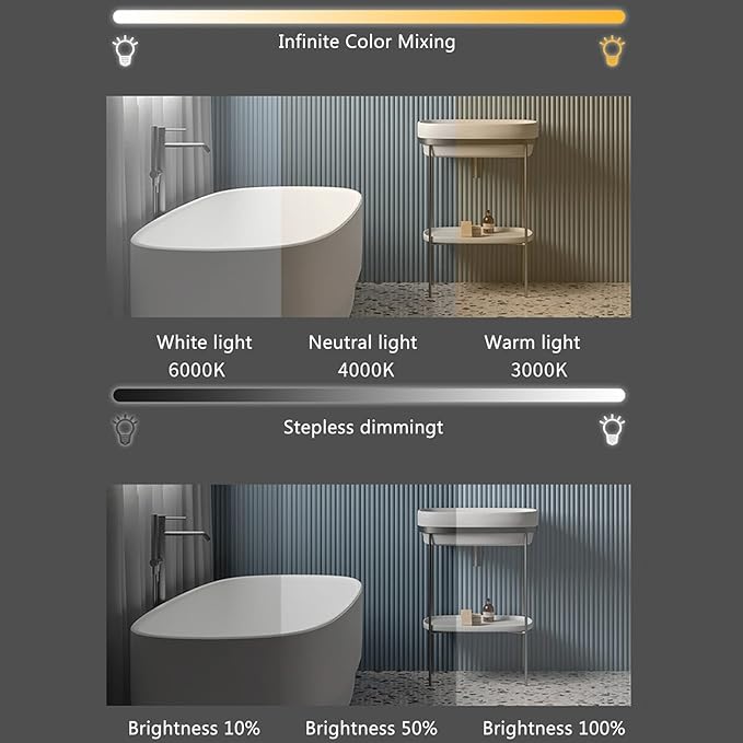 Bathroom Mirror with LED Lights, Wall Mounted Bathroom Mirrors, Bathroom Mirrors with Touch, 3 Colour Dimmable and Demister Pad, IP44 Smart Mirror(19.6"/50cm)