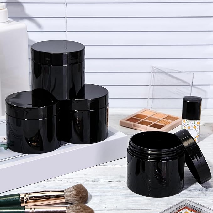 SATINIOR 24 Pieces Empty Clear Plastic Jars with Lids Round Storage Containers Wide Mouth for Beauty Product Cosmetic Cream Lotion Liquid Butter Craft and Food(Black,6 oz)