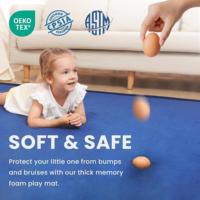 Baby Play Mat for Floor,1.3" Thick Memory foam Tummy Time Mat,Soft Coral Velvet Nursery Rug,Extra Large Non Slip for Toddlers,Infants,kids