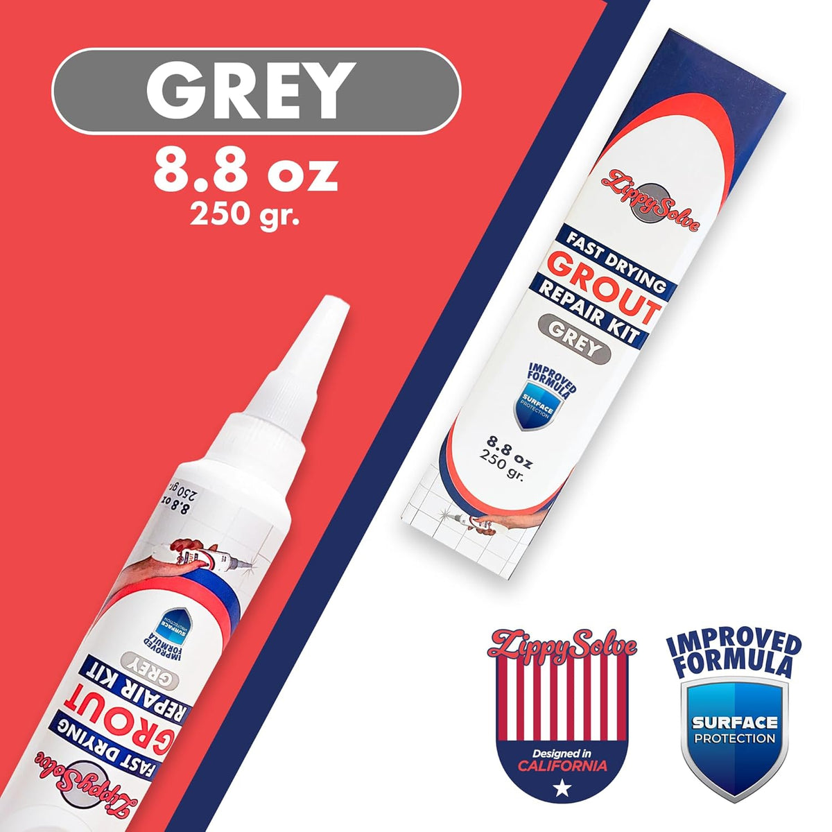 Tile Grout, Repair Kit,Restore & Renew Tile Joints Line, Fast Drying Grout Paint Squeeze Tube for Bathroom Shower Kitchen Floor, Waterproof (8.8 oz) (Grey)
